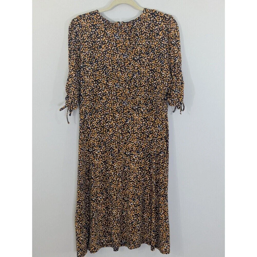 Hobbs Long Midi Samantha Dress Half Sleeve Full Pattern UK14 US M Orange Navy